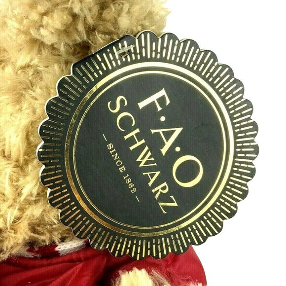 FAO Schwarz Teddy Bear 16 inch Plush Red Puffer Vest Striped Scarf - Picture 6 of 7